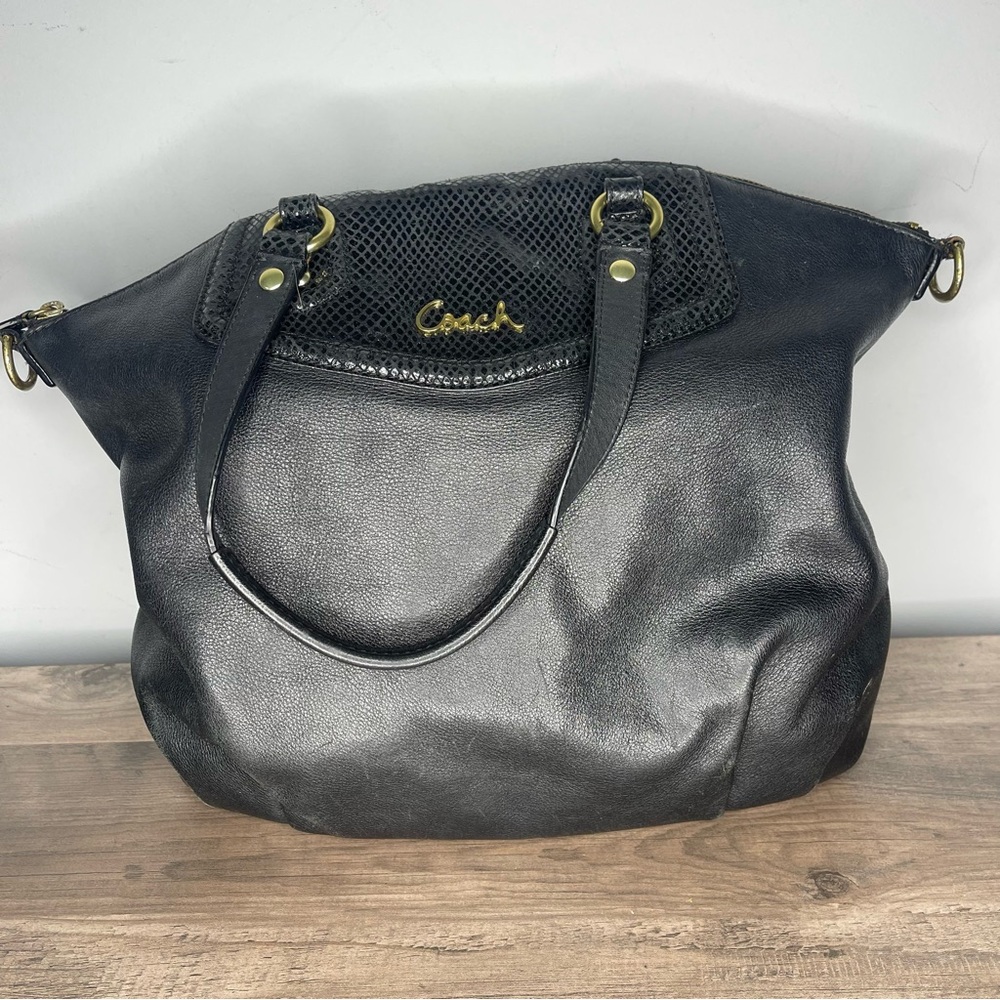 Women’s black leather Coach Ashley North south satchel purse - Picture 1 of 8